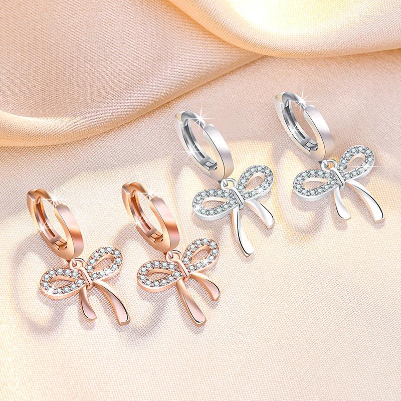 

Dangle Earrings Fashion Cubic Zirconia Circle Drop For Women Girls Wedding Party Classic Silver Color Elegant Bowknot Jewelry Oorbellen