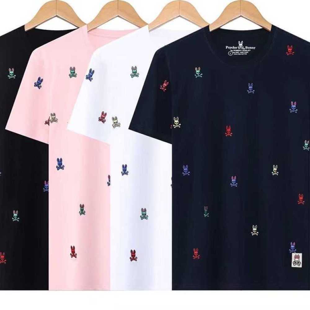 

Psycho Bunny 23 Summer New Skull Rabbit Full Embroidery Short Sleeve Cotton Versatile T-shirt Fashion Brand Men's Phuo, White