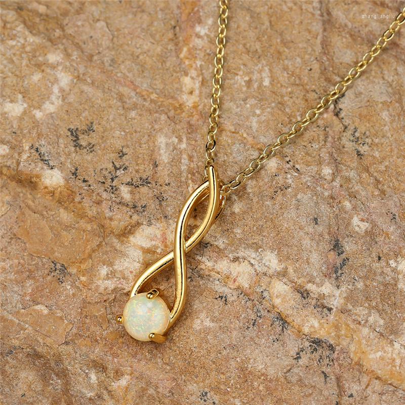

Pendant Necklaces Small Round Simple Trendy Necklace White Fire Opal Stone Infinity Creative Gold Color Chain For Women