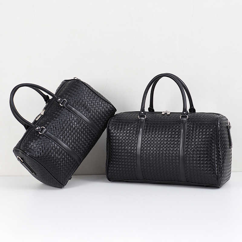 

Duffel Bags New Woven Travel Bag Large Capacity Pu Leather Handbags Black Men's and Women's Crossbody Short Trip Luggage Tote 230424, Small