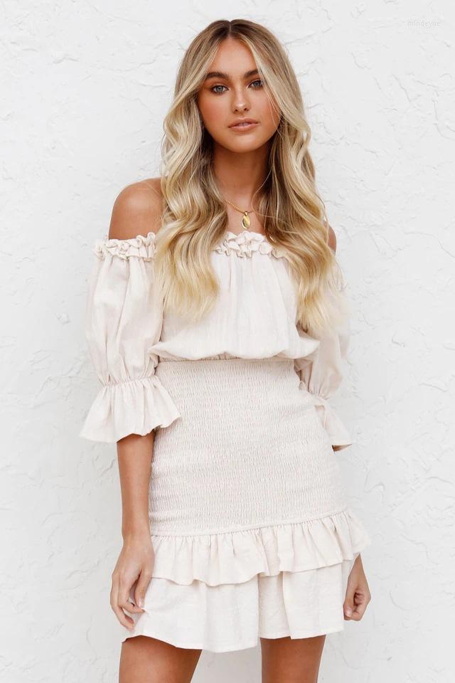 

Party Dresses Women Solid Dress Summer Beach Sundress Ruffle Off-Shoulder Backless Boho Slim Short Vestidos Femme, Green