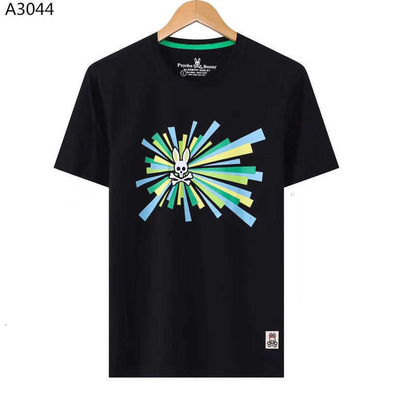 

Psycho Bunny 2023 Summer New Short Sleeve T-shirt Fashion Brand Versatile Print Skull Rabbit Pattern Ribbed Pure Cotton Jn6o Mj5l, Black