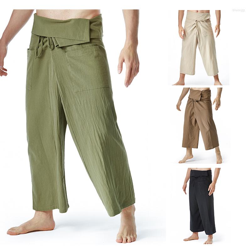 

Men's Pants 2023 Cotton Summer Men Tai Style Overweight Fishman High Quality Casual Haren Trousers Male Yoga Wide Leg, Khaki