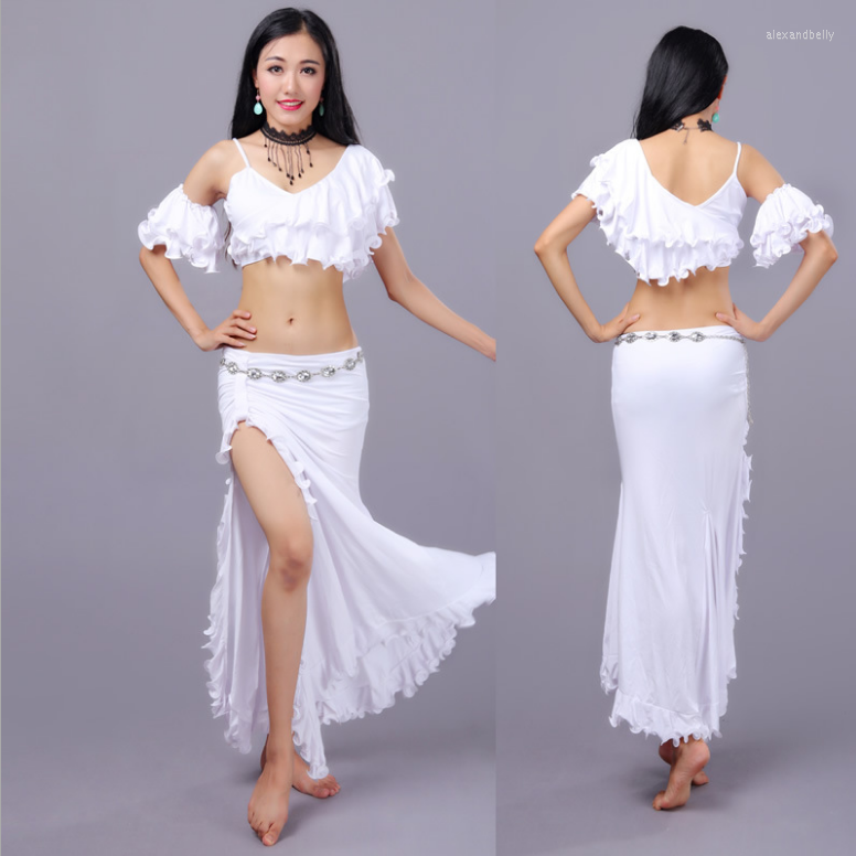 

Stage Wear Performance Lady Latin Lotus Leaf Shirts With Skirt 2pcs/set Women Dance Costume, Black