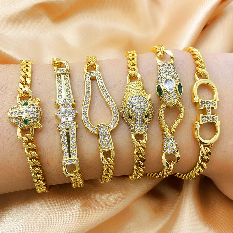 

18K Gold Plated Micro Pave Animal Charm Bracelet Jewelry for Gift