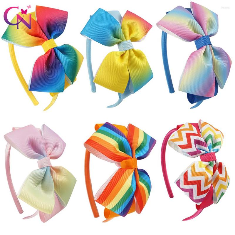 

Hair Accessories CN 12Pcs/lot Satin Covered Hairbands With Rainbow Bows For Kids Girls Printed Ribbon Hard Headbands