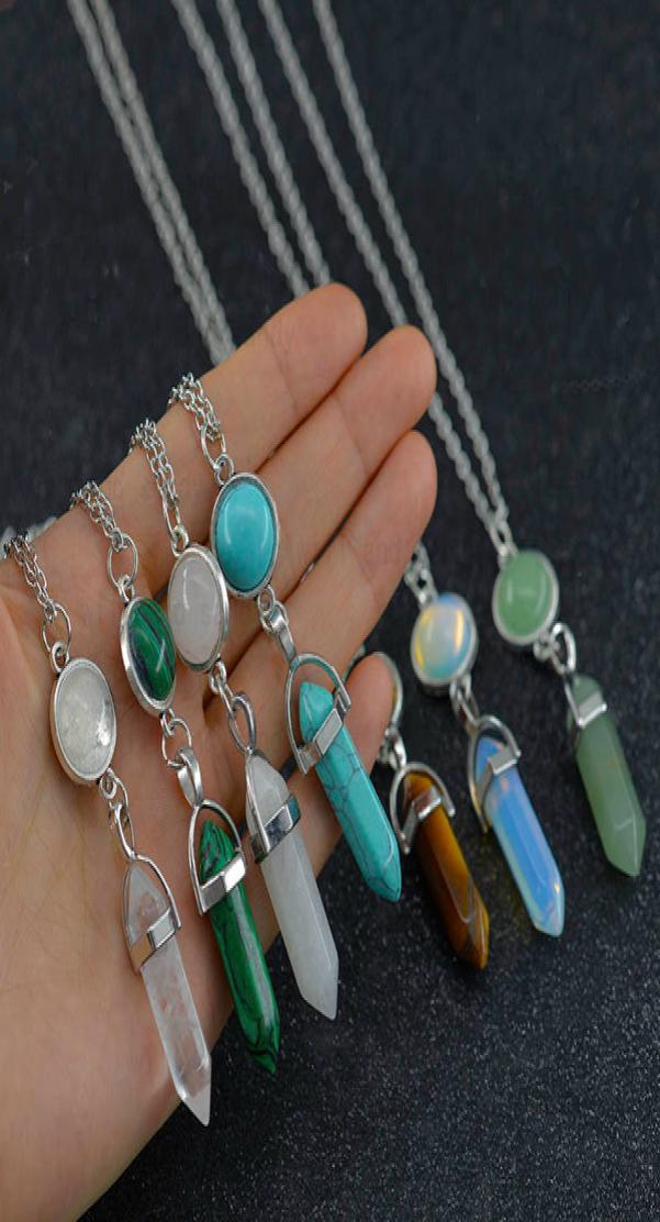 

Bullet Natural Stone Healing Necklaces Pendant Tiger Eye Turquoise Aventurine Crystal Stone Quartz Hexagonal Necklace for Women Me2857472