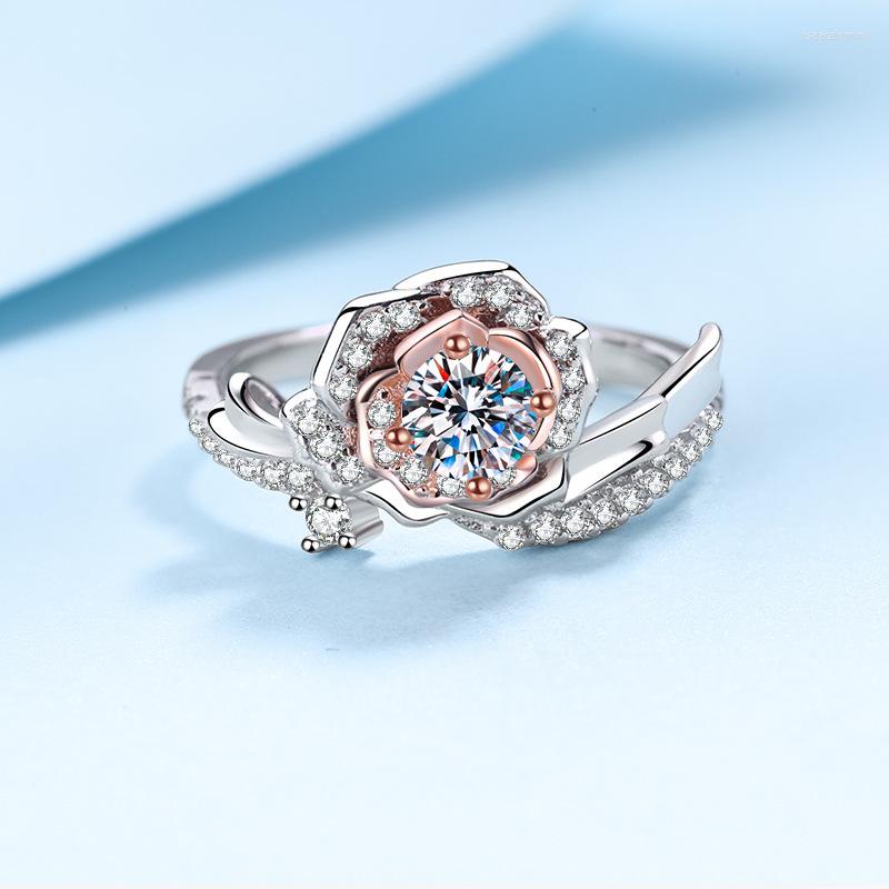 

Cluster Rings Real Mossanite 0.5CT Rose Ring 925 Sterling Silver Promise Anniversary Wedding Birthday Gift Luxury Jewelry For Women