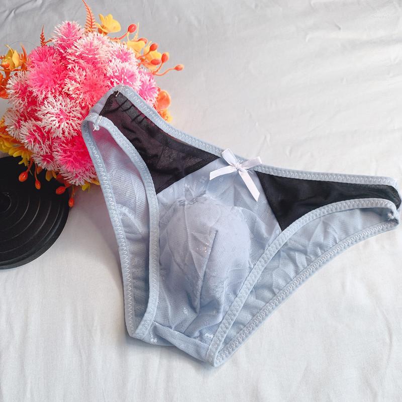 

Underpants Men Thin Bikini Briefs Sexy Sheer Bugle Pouch Sissy Bow Panties Ultra-Thin Underwear Low Rise See Through Lingerie, 1pcs