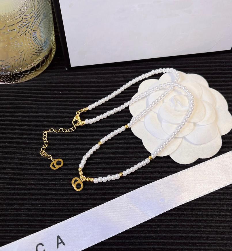

Luxury Pendant Pearl Stainless Steel Necklace 18K Gold Plated Fashion Women Necklaces Choker Letter Chain Crystal Statement Weddin7468267