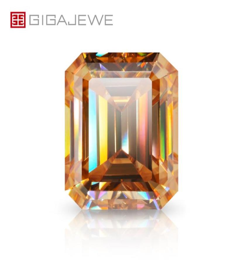 

GIGAJEWE champagne Color Emerald cut VVS1 moissanite diamond 112ct for jewelry making Loose gemstones9203236