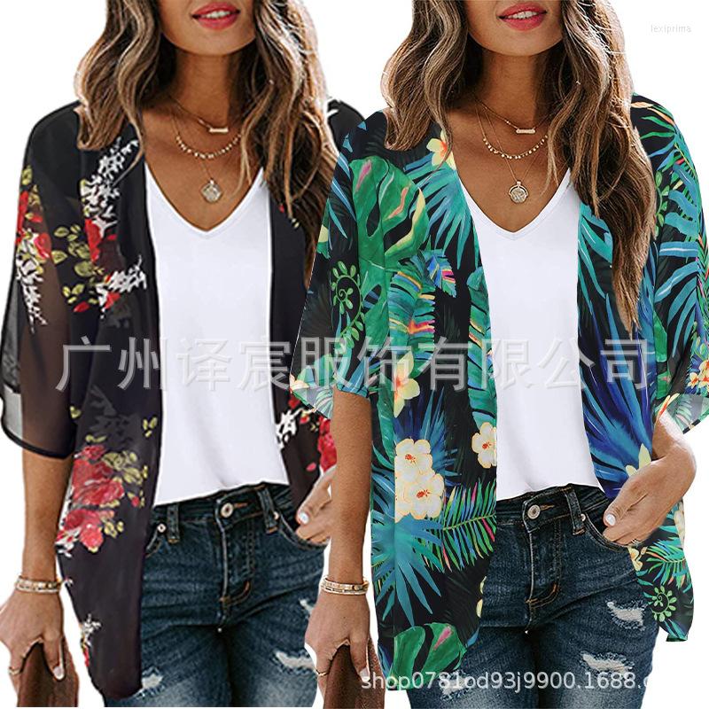 

Women's Blouses Women Loose Shawl Kimono Cardigan Vintage Floral Boho Chiffon Tops Half Sleeve Cover Up 2023 Fashion, D2007y-8