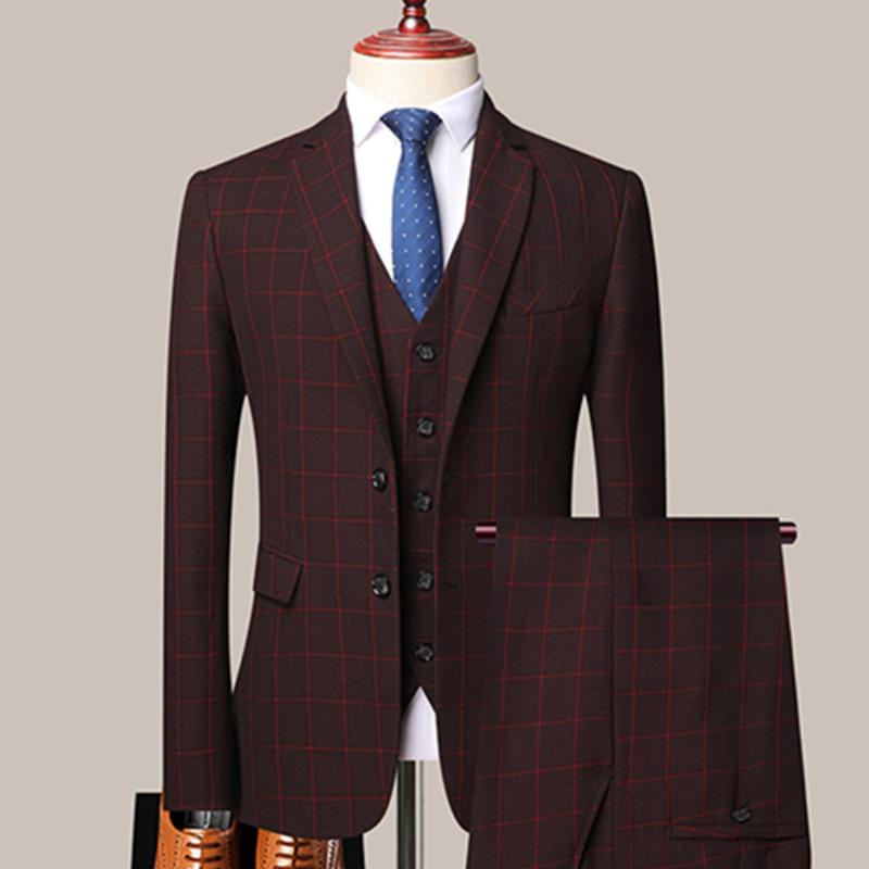 

Men's Suits & Blazers 3 Pcs Set Pants Vest / Nice Business Professional Classic Banquet Plaid Coat Waistcoat M-4XL, 2 pcs set blue