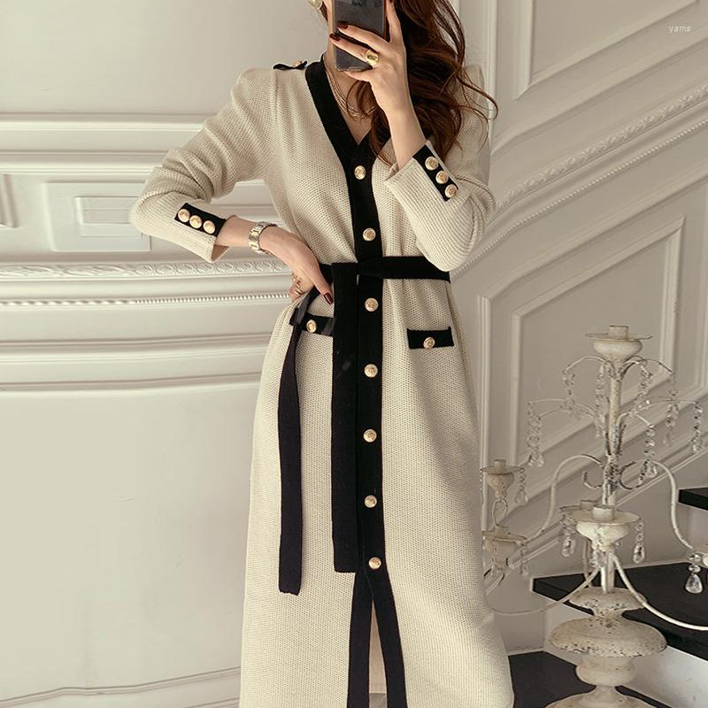 

Casual Dresses 2023 Elegant Party Slim Spring Autumn Long Sleeve Dress Sexy Vintage Women For A-Line V-neck French, Camel