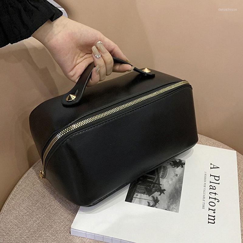 

Cosmetic Bags Large Makeup Bag For Women Pu Leather Make Up Pouch Portable Washbag Travel Toiletries Organizer Storage Hangbag, Pink