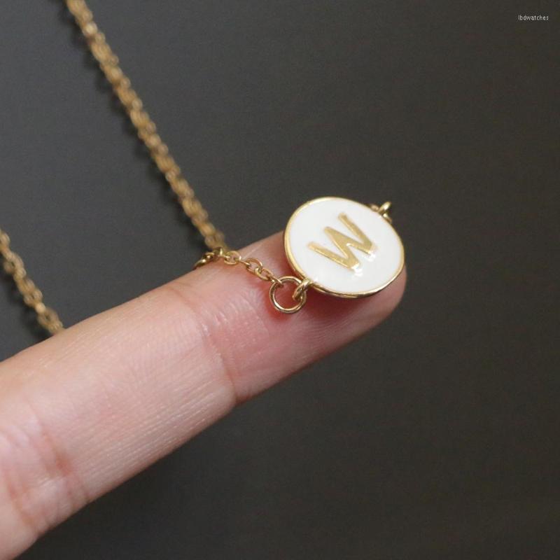 

Pendant Necklaces Simple White Gold Color A-Z Alphabet Letter Round Charm Choker Necklace Classic Initials Name Stainless Steel Chain