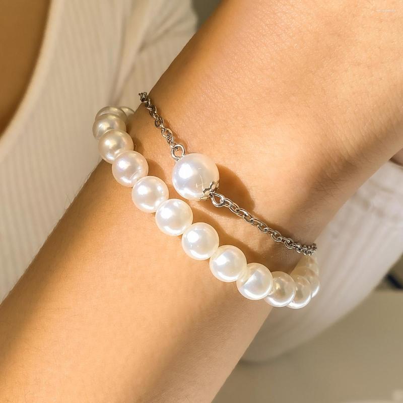 

Charm Bracelets IngeSight.Z Elegant Imitation Pearl Beaded Bracelet For Women Punk Silver Color Link Chain Bangles 2023 Jewelry