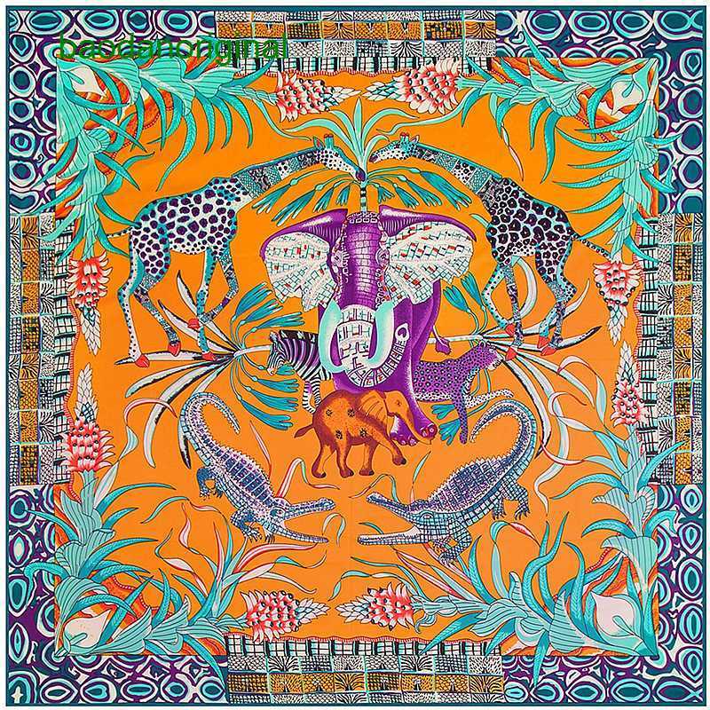 

Hemres Designer Scarves Autumn and Winter Versatile 130cm Twill Giraffe Elephant Women's Square Silk Shawl Scarf LZUB