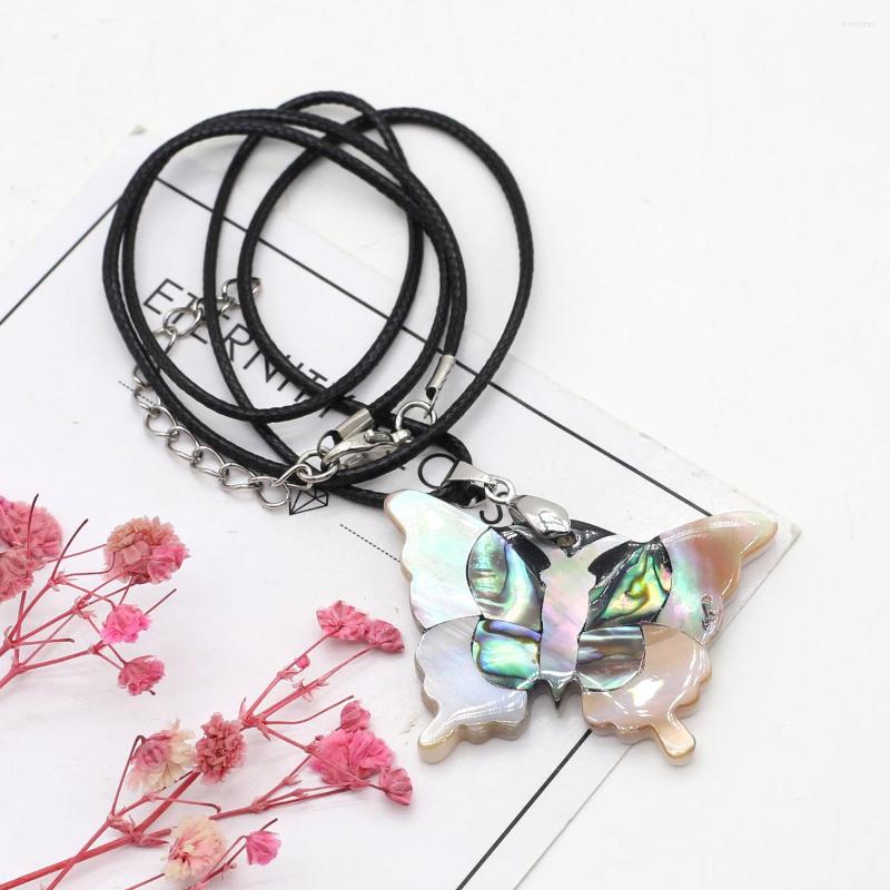 

Pendant Necklaces Natural Shell Necklace Butterfly Shape Abalone White Black Wax Cord Charms For Jewelry Party Gift