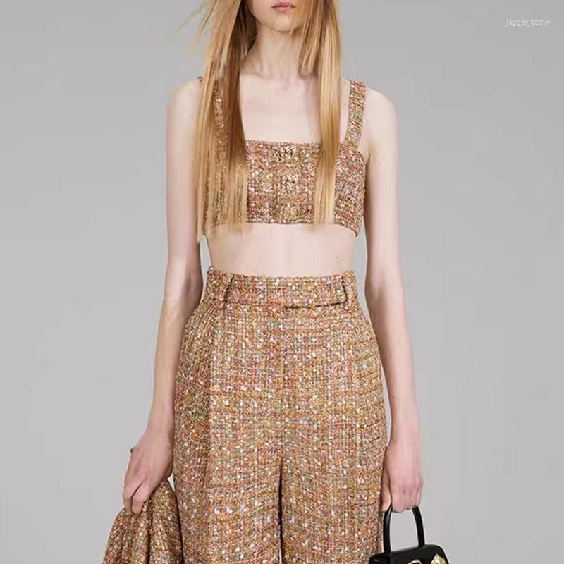 

Casual Dresses Women's Temperament Gold Set Fashion Loose Coat Sling Tops Long Pant