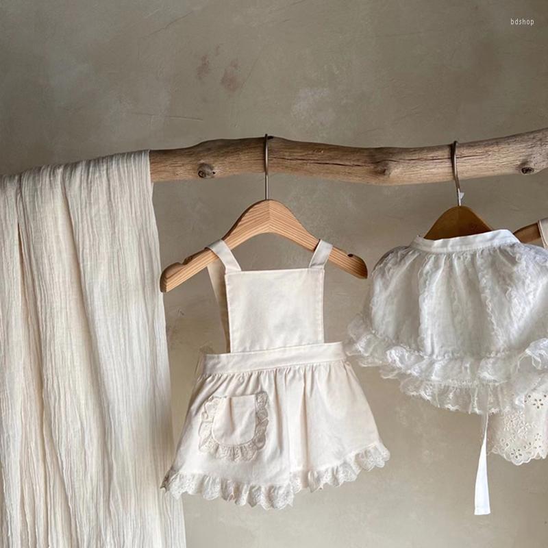 

Girl Dresses Adorable Lace Pocket Baby Girls Strap Dress Match With Rompers Korean Princess 1 St Birthday Costume Born Accessories, Beige dress