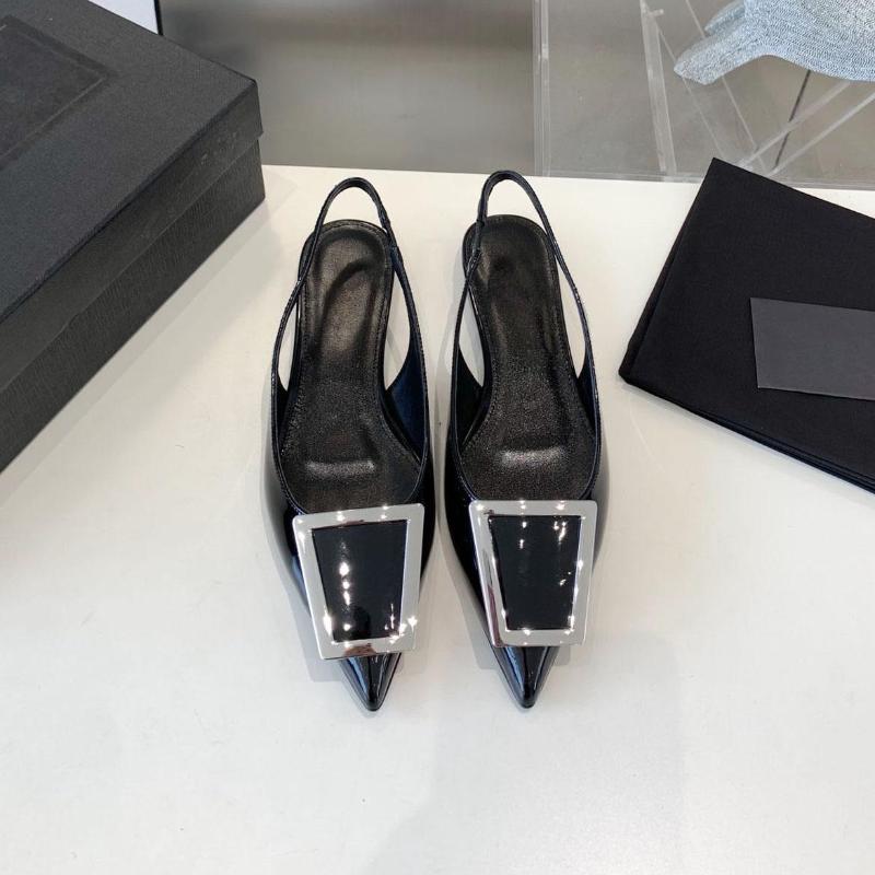

Dress Shoes 2023 Early Autumn Slingbacks Pumps Pointed Toe Genuine Leather Slip-On Women Metal Decor Ins Zapatos De Mujer, Picture shown