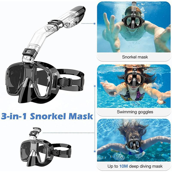 Snorkel Mask Foldable Diving Mask Set with Dry Top System and Camera Mount, Anti-fog 180 Panoramic View Diving 1 Mask Snorkeling-image-865300713