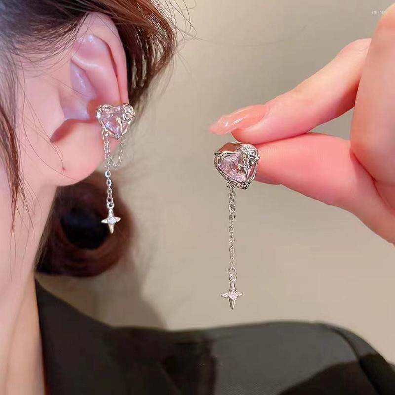 

Backs Earrings Sparkling Zircon Star Tassel Clip Around The Ear Cuff On Shiny For Women Girl Fashion Y2K Trendy Simple Party Jewelry