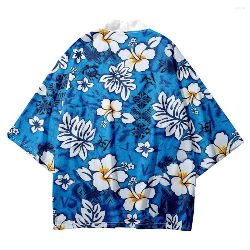 

Ethnic Clothing Men And Women Cardigan Blouse Haori Obi Asian Clothes Harajuku Japanese Fashion Blue Floral Print Kimono Samurai Streetwear