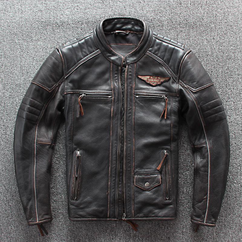 

Men's Leather & Faux Genuine Jacket Men Luxury Bomber Moto Biker Fashion Vintage Tough Guy Top Gun Cowhide Coats Mens Sale, Cowhide jacket