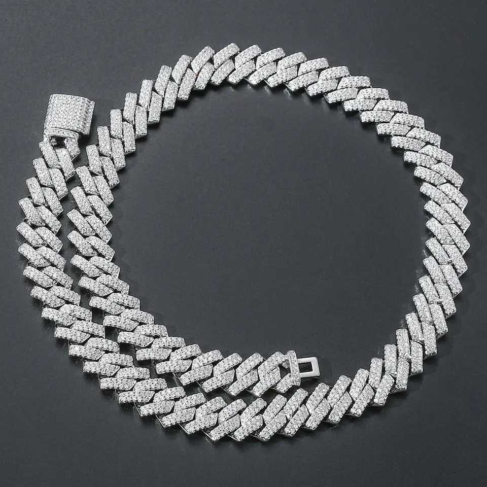 

Trendy 14mm with Two Row Moissanite Diamond 925 Silver Cuban Link Chain for Men Hip Hop Rapper Iced Out Necklace