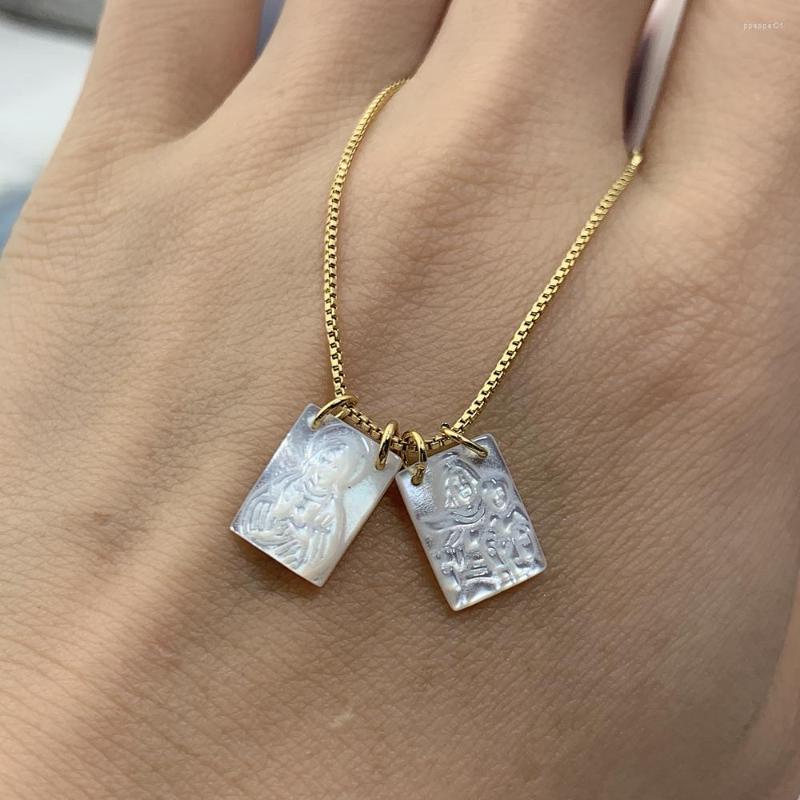 

Pendant Necklaces Jesus Virgin Mary Necklace For Women Natural Mother Of Pearl Shell Rectangle Shape Choker