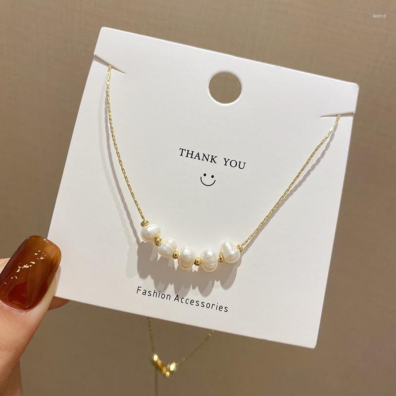 

Pendant Necklaces U-Magical Simple Baroque Freshwater Pearl Beaded Necklace For Women Retro Gold Color Metal Jewelry Accessories