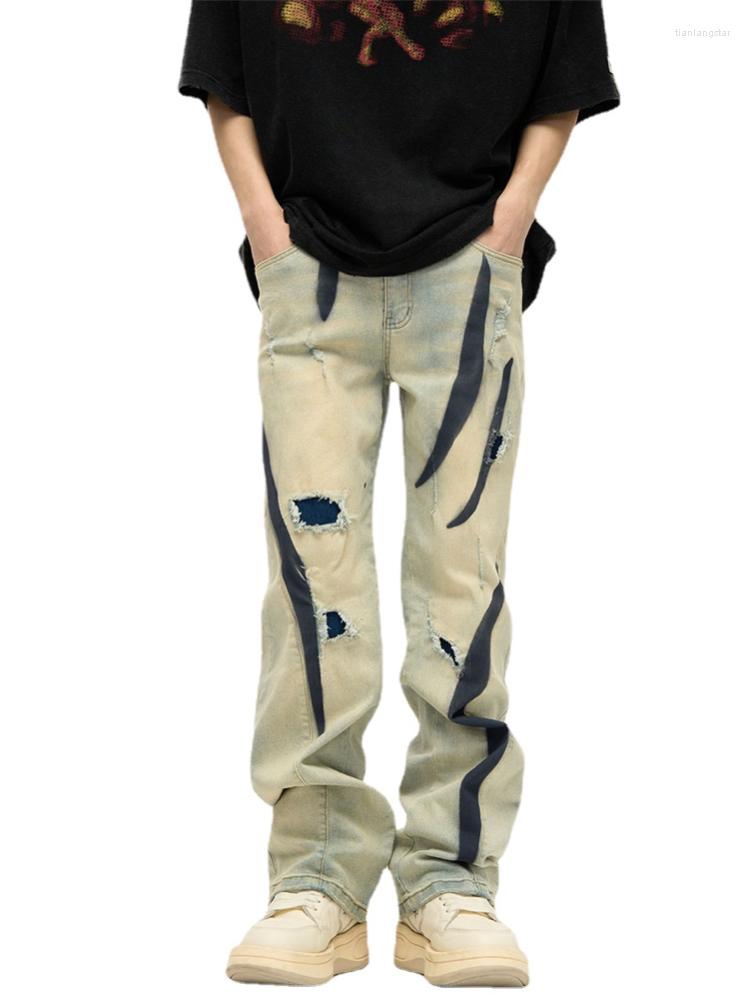 

Men's Jeans Irregular Graffiti Prtinted Denim Jean Pants Casual Distressed Washed Biker Hip Hop Streetwear Y2k Mens Straight Joggers, Multi