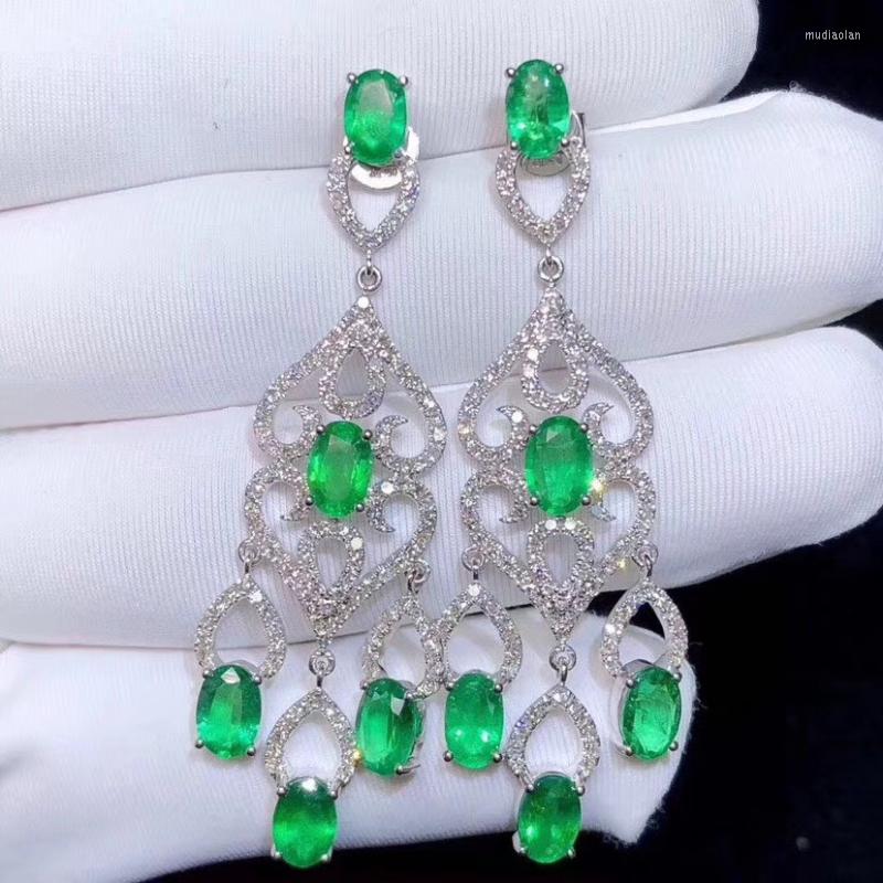 

Dangle Earrings Luxury Natural Green Emerald Stud For Women Fine Jewelry Real 925 Silver Certified Gemstone Good Party Gift
