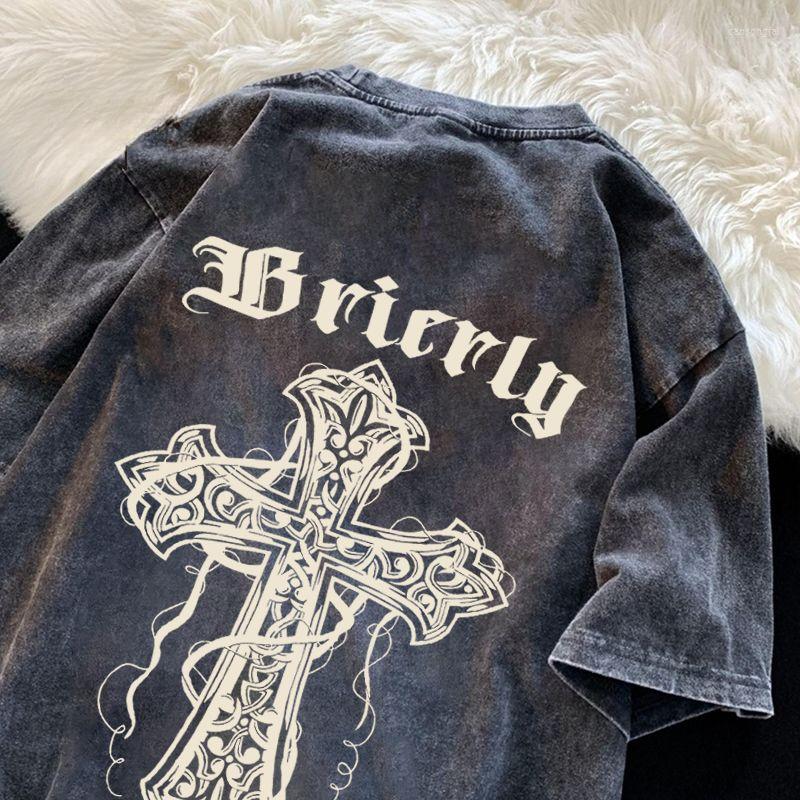 

Men' T Shirts American Retro Washed Old Heavy Cotton Shirt Men Short Sleeved Loose Y2k High Street Tide Brand T-shirt Oversized, Black