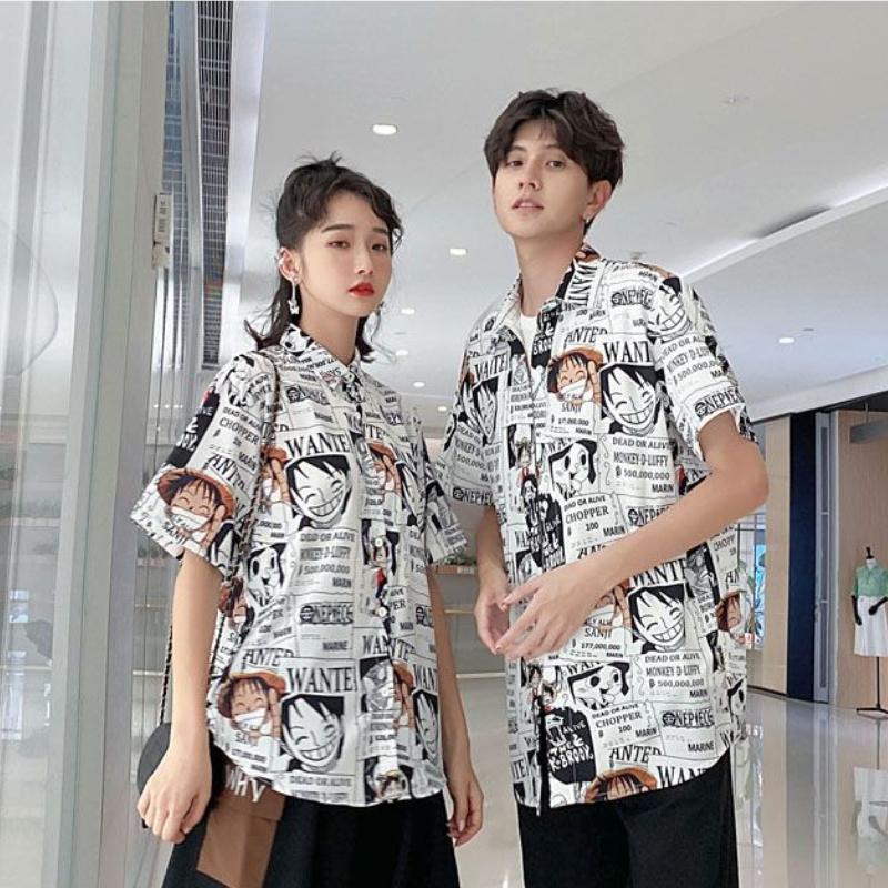 

Shirts Anime Print Shirt Button Up Blouse Clothing for Men Women Japanese Harajuku Clothes Casual Girl T Shirt Tee Tshirt Tops 2022, White