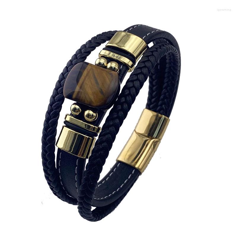 

Bangle Vanifin Quality Leather Bracelet Men Classic Fashion Natural Stone Beaded Multi Layer For Neutral Couple Gift
