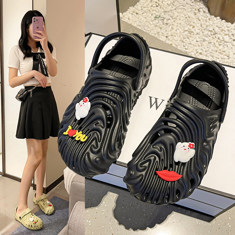

Couple style baotou hole hole shoes women's ins tide platform slippers sports non-slip summer new eva sandals HA690-1, White