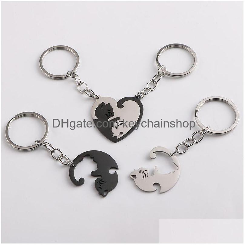 

Key Rings Love Cat Chain Couple Ring Favor Stainless Steel Anti Lost Keychain Bag Hanging Accessories Pendant Creative Gift Drop Del Dhm5D