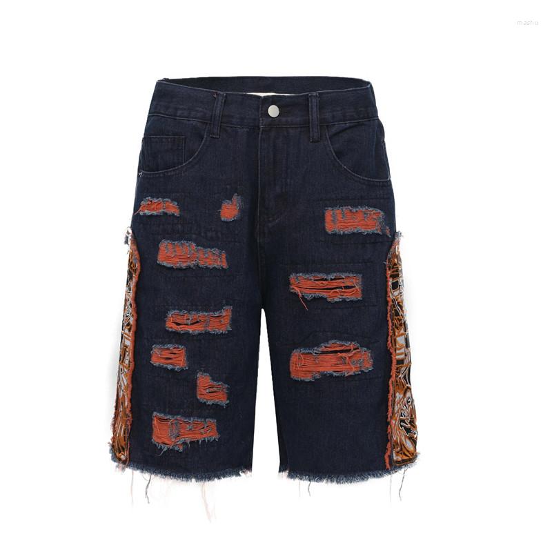 

Men's Jeans Men's Summer Destroyed Short With Embroidery Fashion Hi Street Ripped Y2K Denim Shorts Holes Streetwear, Green