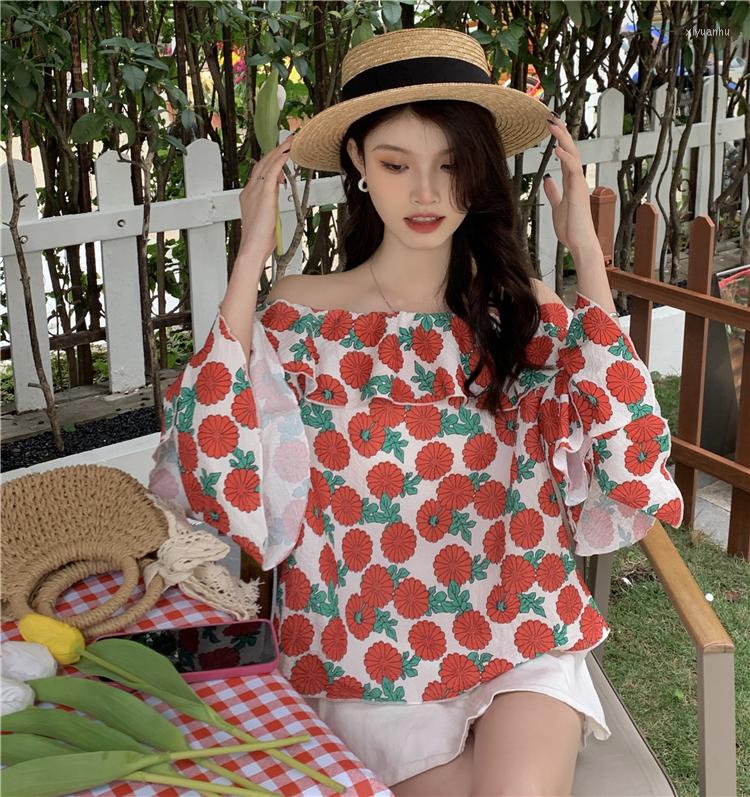 

Women's Blouses Summer Loose Short Floral Off Shoulder Women's Casual Shirt, Picture shown