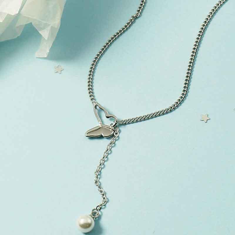 

Pendants Hollow Butterfly Necklace For Women 925 Sterling Silver Pearl Tassel Necklaces Clavicle Chain Jewelry Romantic Gift