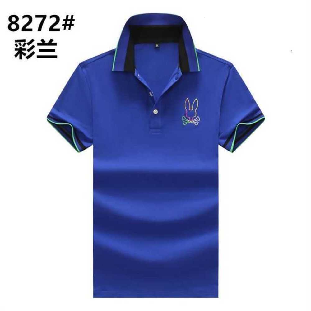 

Psycho Bunny Polo Shirt Summer Men's Lapel Casual Solid Color Cotton Embroidery Skull Rabbit Trend Half Sleeve T-shirt Zn0l, White