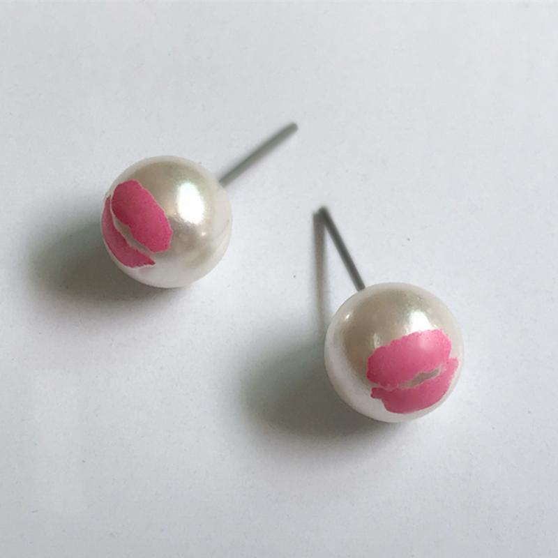 

Stud Earrings S Wholesales Fashion Red Lips Cute Simulated-pearl JewelryStud