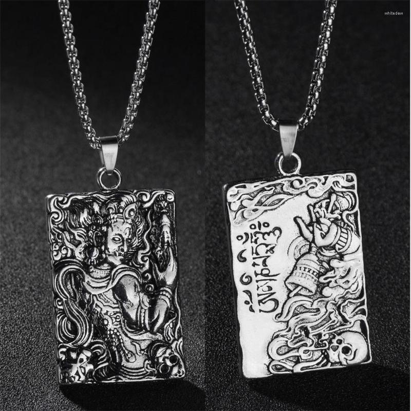 

Pendant Necklaces 1 Pc Vintage Ancient Portrait And Skull Bell Pattern Double-Sided Long Chain Punk Mens Male Cool Jewelry Gift High Quality