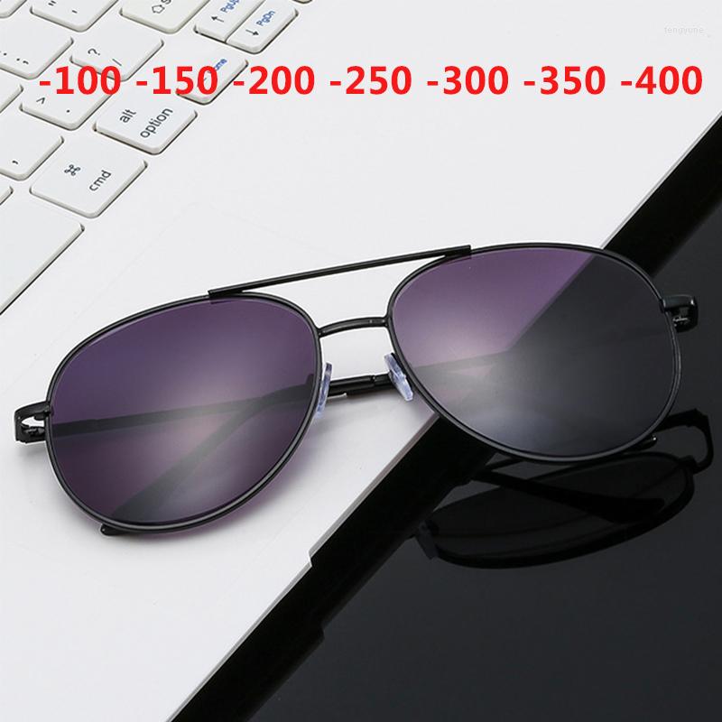 

Sunglasses -100 To -400 Myopia Glasses UV400 Protection Fashion Parallel Bar Design Pilot Alloy Spectacle Frame Adjustable Nose Pad Unisex