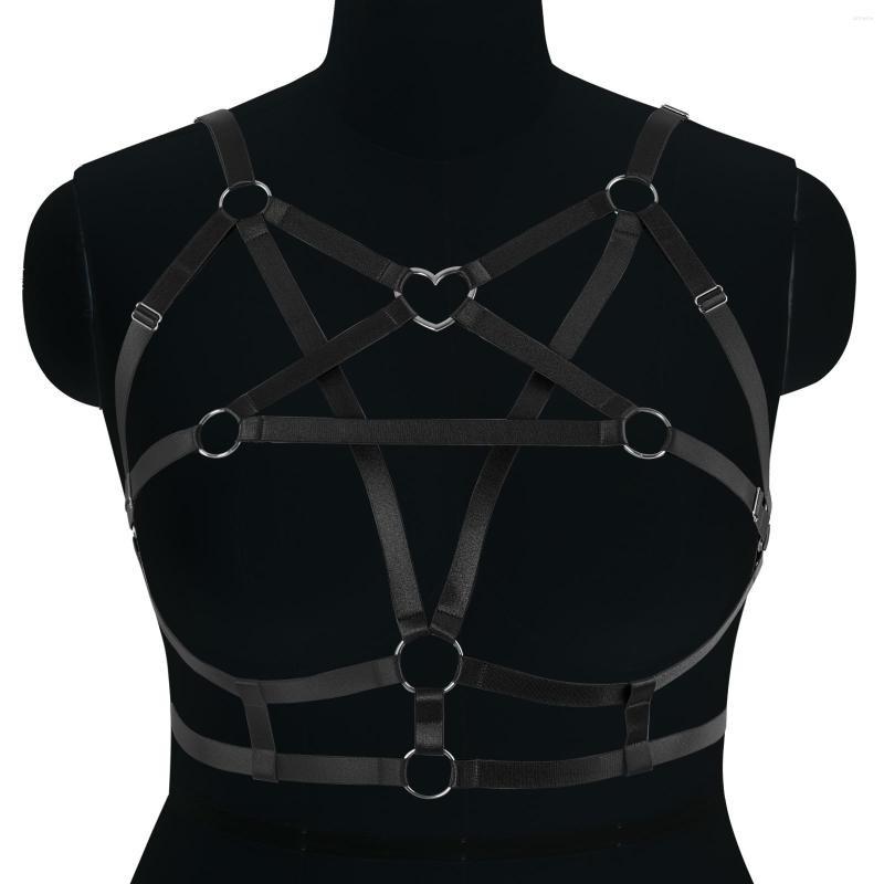 

Garters Pentagram Body Bandage Cage Harness For Busty Women's Underwear Harajuku Sexy Plus Size Lingerie Adjust Waist Belt Festival, Black