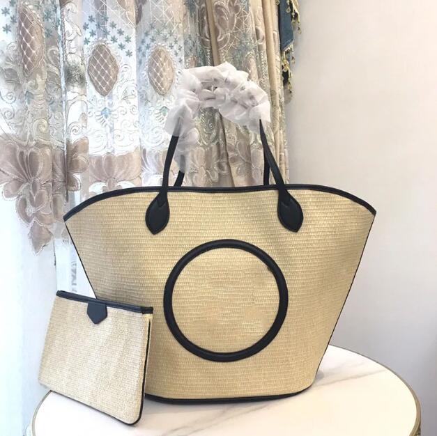 

7A Women's Woven Designers Tote Bag Clutch Flap Shopping Bag Designer Handbag Rafia Grass Leather Mother Bag Cross Shoulder Bag Hanging Bag new hot sell hobos, Black