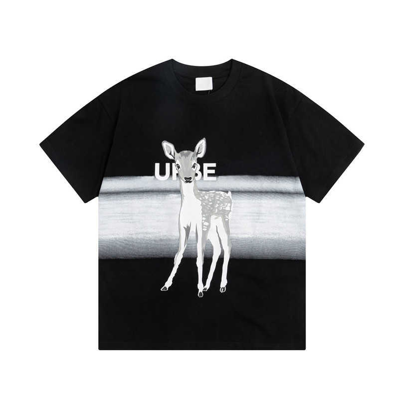 

Men's and women's T-shirt designer summer new deer pattern printing high quality loose half-sleeve tops with a hundred, White
